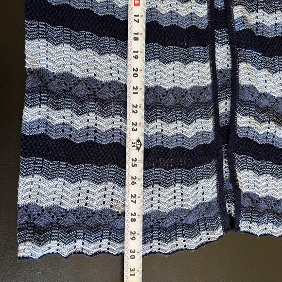 Christopher Banks Cardigan XL Blue Stripe Open Lightweight Coastal Boho Crochet - Picture 9 of 10